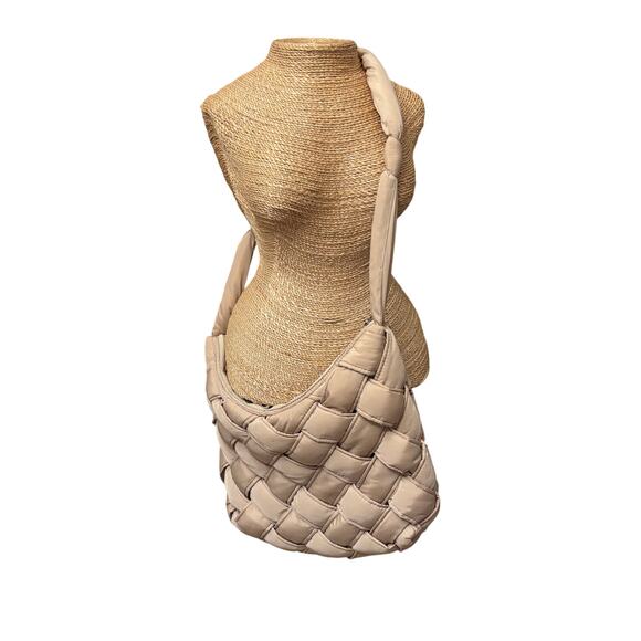 House of Harlow 1960 Quilted Woven Tote Padded Neutral Tan Slouchy Hobo Style - Picture 1 of 12